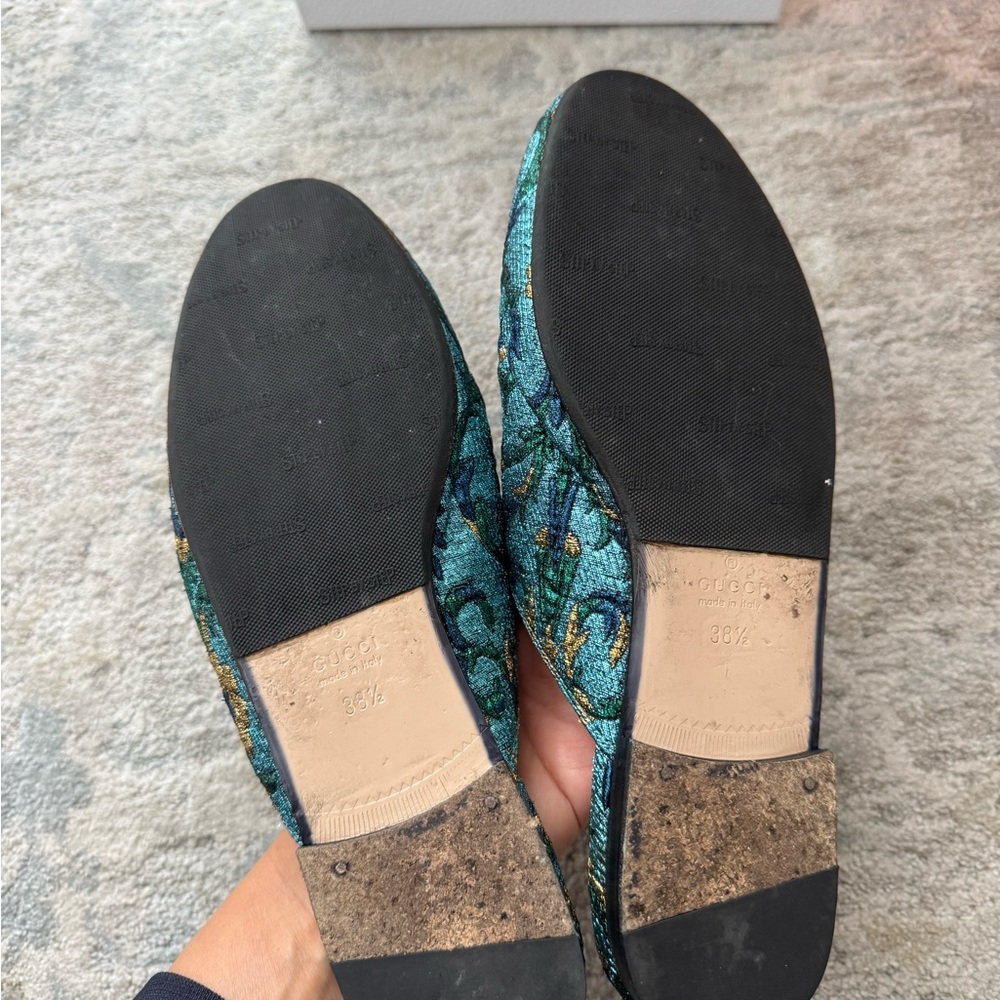 Gucci Teal Embroidered Horsebit Backless Loafers - Picture 3 of 4